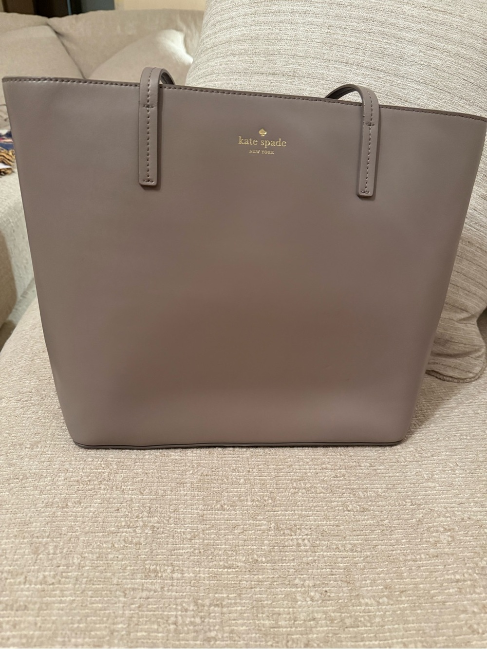 kate spade Gray Leather Tote with Gold Logo